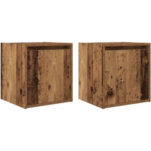 Wall-Mounted Bedside Cabinets 2 pcs Old Wood 38x34x40 cm Vidaxl