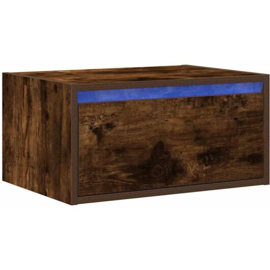 Wall-mounted Bedside Cabinet with LED Lights Smoked Oak vidaXL