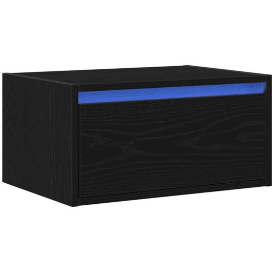 Wall-mounted Bedside Cabinet with led Lights Black Oak Vidaxl
