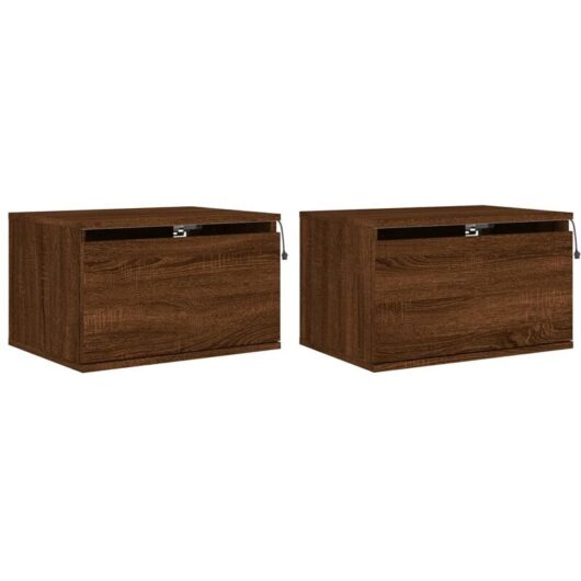 Wall-mounted Bedside Cabinets with led Lights 2 pcs Brown Oak Vidaxl