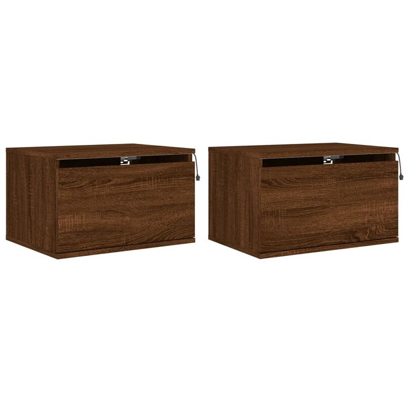 Wall-mounted Bedside Cabinets with led Lights 2 pcs Brown Oak Vidaxl