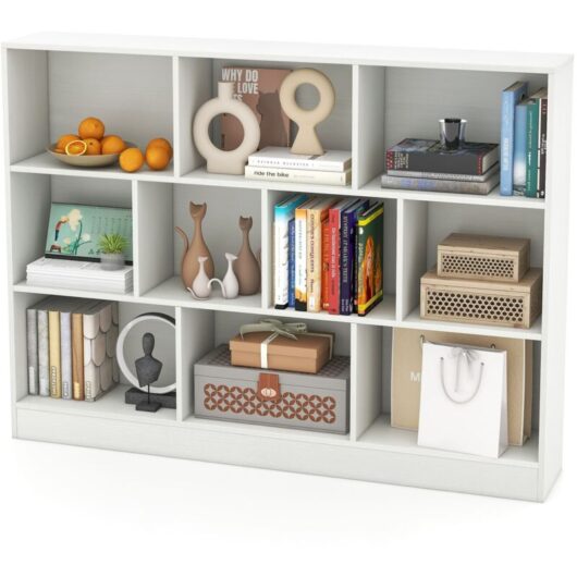 10-Cube Bookshelf 3-Tier Freestanding Storage Organizer White