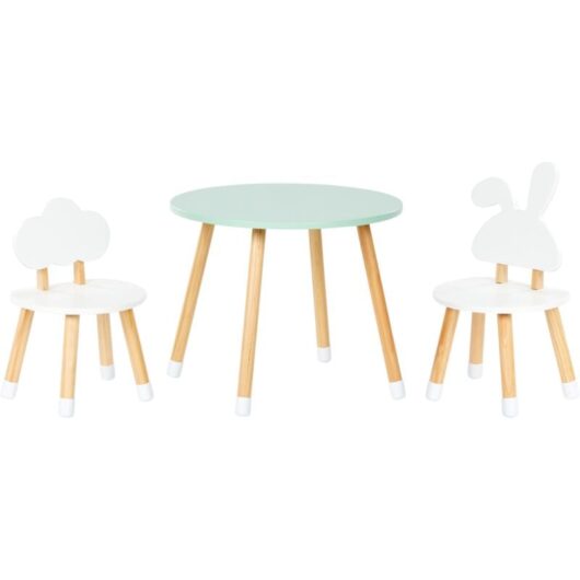2 Seater Kids Set Table with Chairs mdf Leg Caps Kids Room White and Light Wood Robin