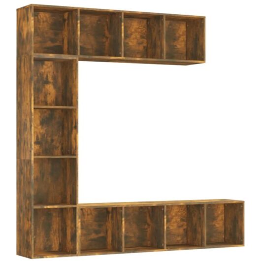 3 Piece Book/TV Cabinet Set Smoked Oak 180x30x180 cm vidaXL