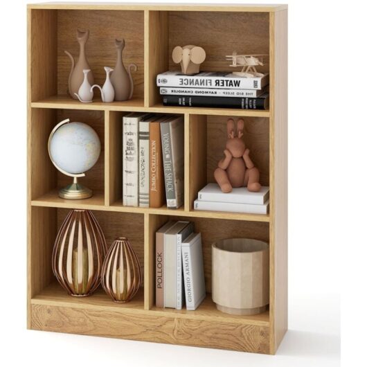 7-Cube Bookshelf 3-Tier Freestanding Storage Organizer Natural