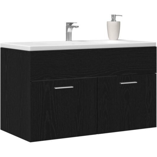 Bathroom Sink Cabinet Black oak Engineered wood 80 x 38.5 x 46 cm vidaXL