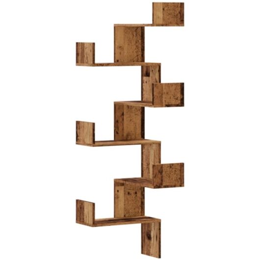 Wall Corner Shelf Old Wood 45x45x147 cm Engineered Wood vidaXL