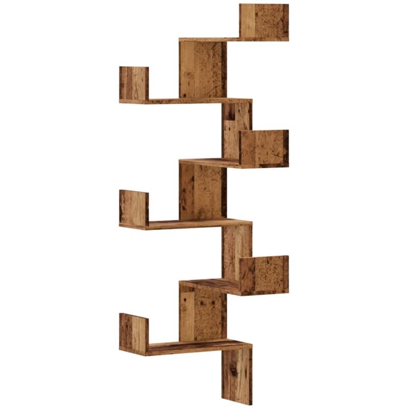 Wall Corner Shelf Old Wood 45x45x147 cm Engineered Wood vidaXL