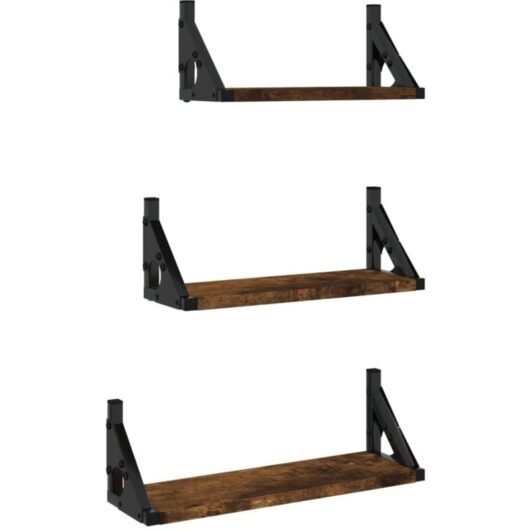 3 Piece Wall Shelf Set Smoked Oak Engineered Wood vidaXL
