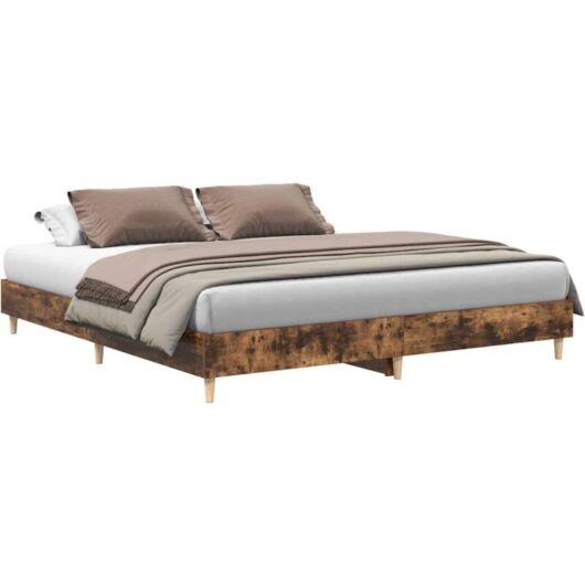 Bed Frame without Mattress Smoked Oak 160x200cm Engineered Wood Vidaxl