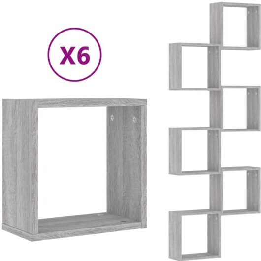 Vidaxl - Wall Cube Shelves 6 pcs Grey Sonoma 30x15x30 cm