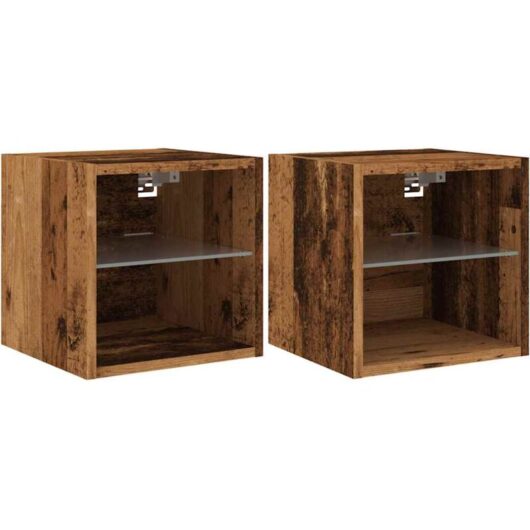 Vidaxl - tv Wall Cabinets with led Lights 2 pcs Old Wood 30x28.5x30 cm
