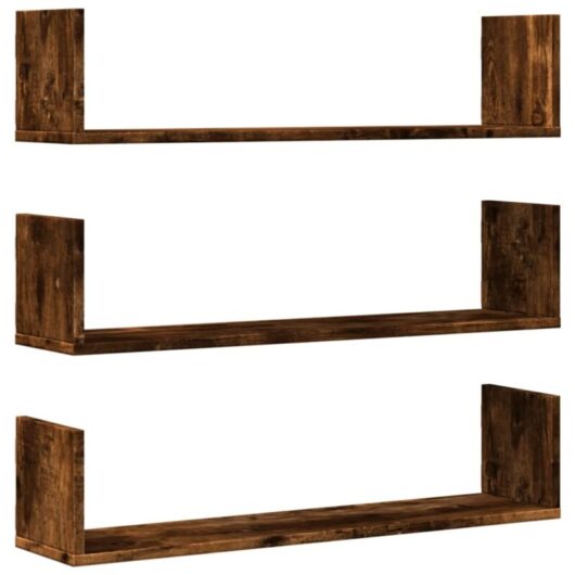 Wall Shelves 3 pcs Smoked Oak 80x18x18 cm Engineered Wood Vidaxl