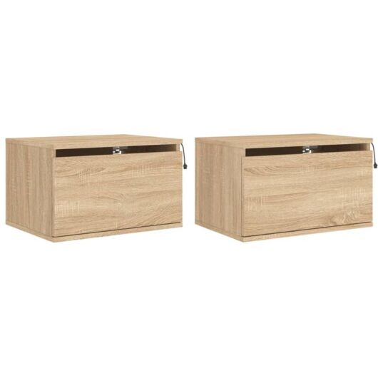 Wall-mounted Bedside Cabinets with LED Lights 2 pcs Sonoma Oak vidaXL