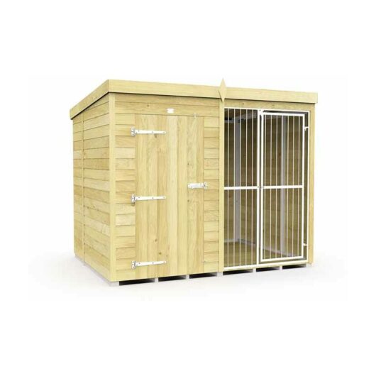 8ft X 6ft Dog Kennel and Run Full Height with Bars - Wood - L178 x W243 x H201 cm