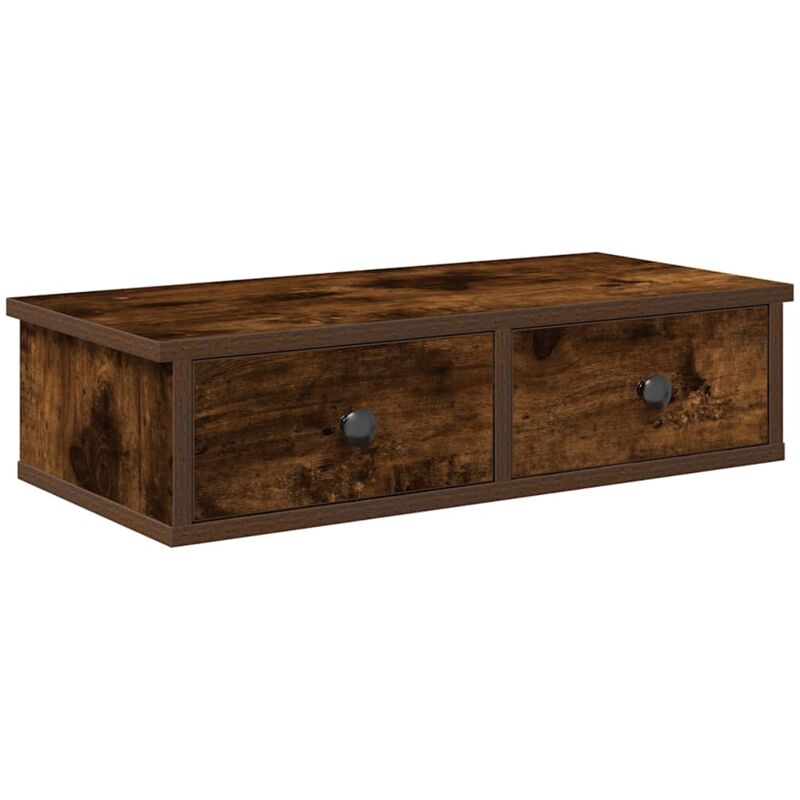 Wall Shelf with Drawers Smoked Oak 60x25x15 cm Engineered Wood Vidaxl