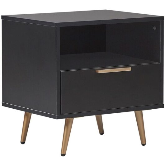 Beliani - Bedside Table Shelf and Drawer Storage Nightstand Black with Gold Indio