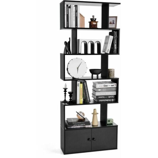Costway - 5-tier Bookcase Industrial S-Shaped Bookshelf Storage Display Rack with Cabinet