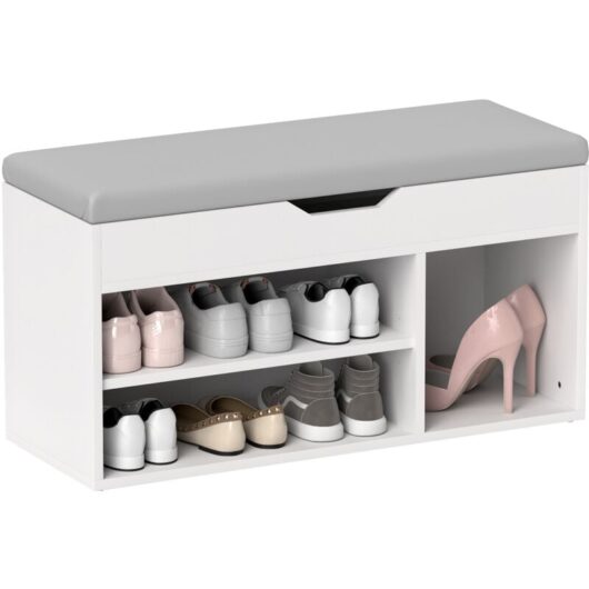 HOMCOM Sit-On Shoe Storage Unit w/ Hidden Compartment Handles Cream