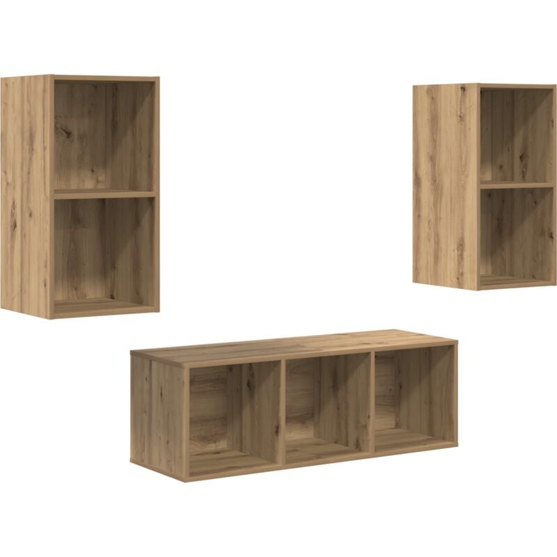 TV Cabinet Set with Shelf Wall-mounted 3 pcs Artisan oak 37 x 37 x 107 cm vidaXL