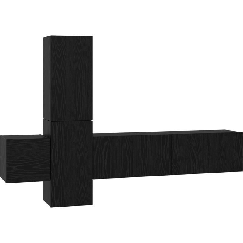 TV Cabinet with Shelf Wall-mounted with Storage with Door 5 pcs Black oak Engineered wood vidaXL