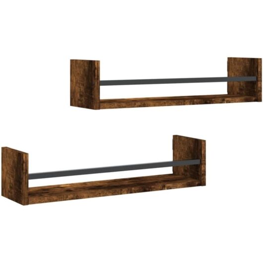 Wall Shelves with Bars 2 pcs Smoked Oak 60x16x14 cm vidaXL