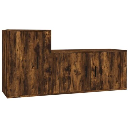 2 Piece TV Cabinet Set Smoked Oak Engineered Wood vidaXL