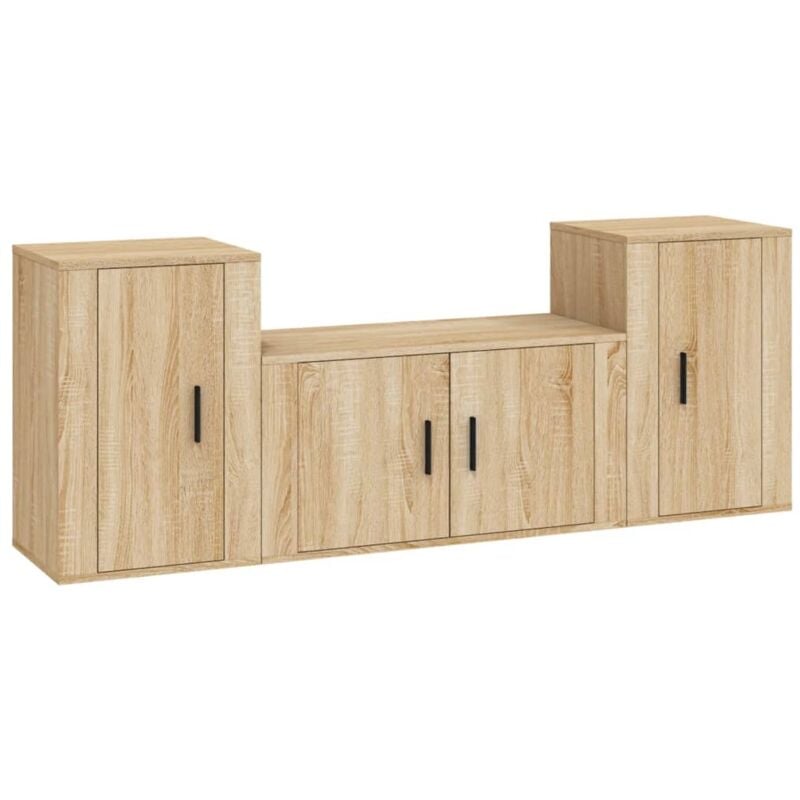 3 Piece TV Cabinet Set Sonoma Oak Engineered Wood vidaXL