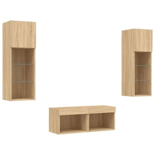 4 Piece tv Wall Cabinets with led Lights Sonoma Oak Vidaxl