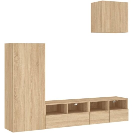 4 Piece tv Wall Units Sonoma Oak Engineered Wood Vidaxl
