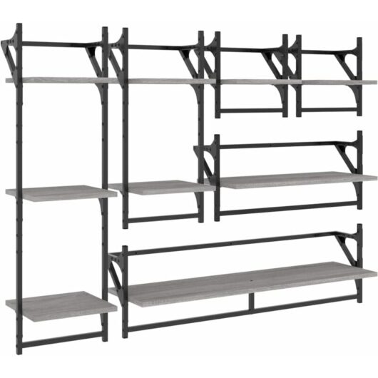 6 Piece Wall Shelf Set with Bars Grey Sonoma Engineered Wood Vidaxl