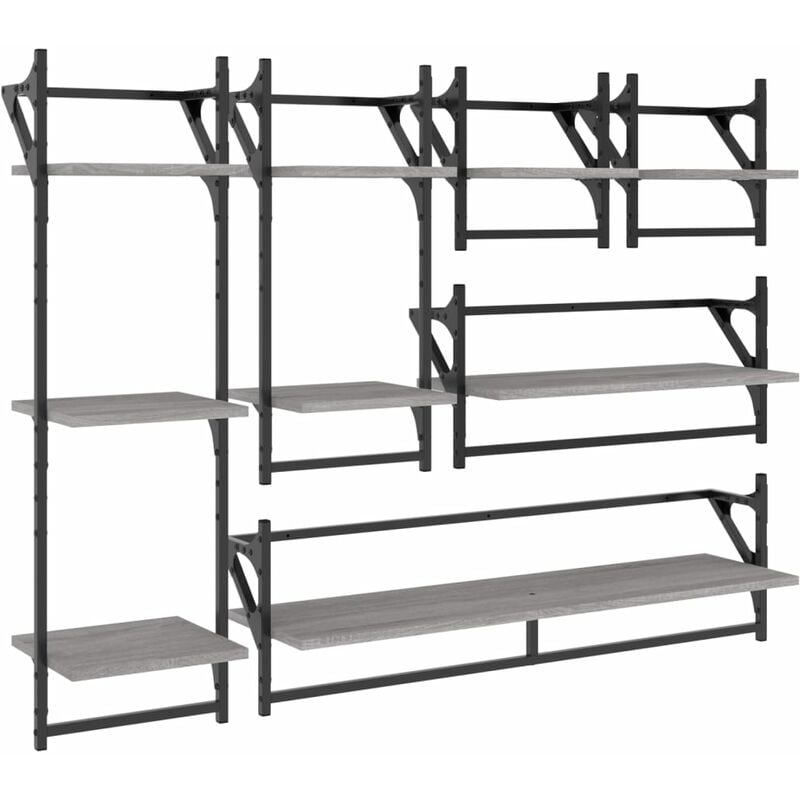 6 Piece Wall Shelf Set with Bars Grey Sonoma Engineered Wood Vidaxl