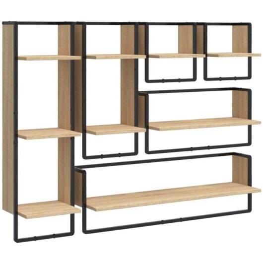 6 Piece Wall Shelf Set with Bars Sonoma Oak Engineered Wood Vidaxl