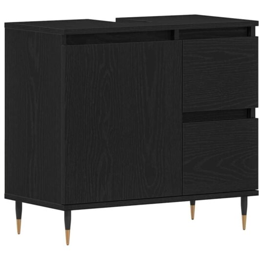 Bathroom Sink Cabinet Black Oak 65x33x60 cm Engineered Wood Vidaxl