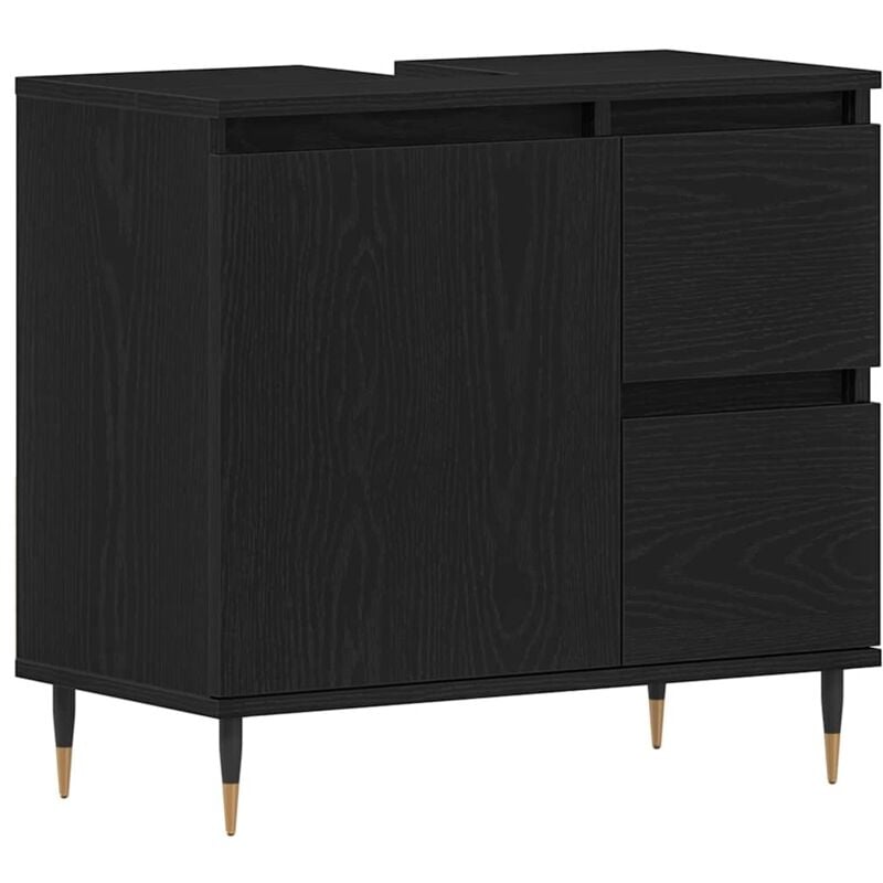 Bathroom Sink Cabinet Black Oak 65x33x60 cm Engineered Wood Vidaxl