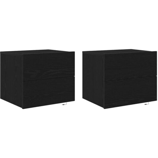 Bedside Cabinets with led Lights Wall-Mounted 2 pcs Black Oak Vidaxl