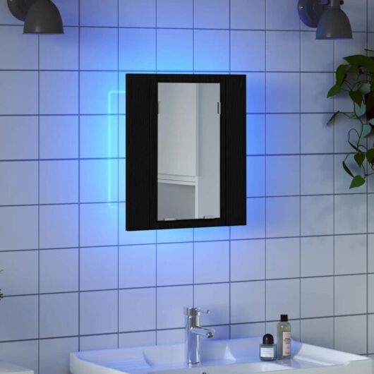 LED Bathroom Mirror Cabinet Black Oak 40x12x45 cm Engineered Wood vidaXL