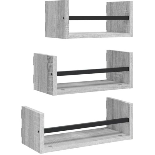 Vidaxl - 3 Piece Wall Shelf Set with Bars Grey Sonoma Engineered wood