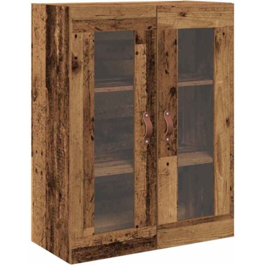 Wall-Mounted Cabinet with Glass Doors Old Wood 69,5x34x90 cm Vidaxl