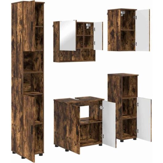 Bathroom Furniture Set 5 pcs Smoked oak 61 x 35 x 64 cm vidaXL