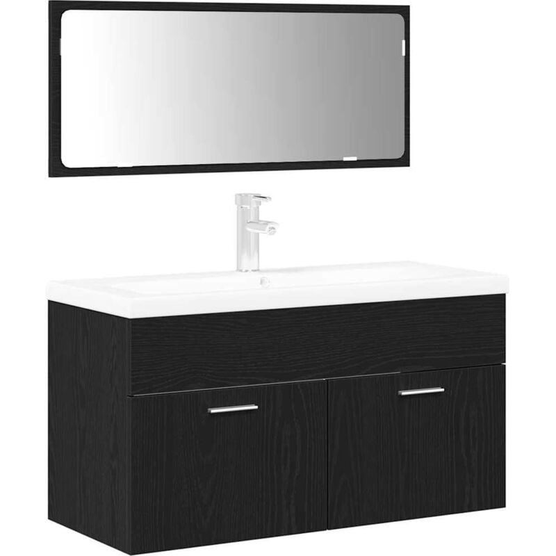 Bathroom Furniture Set with Door 3 pcs Black Oak 90x38.5x46cm vidaXL