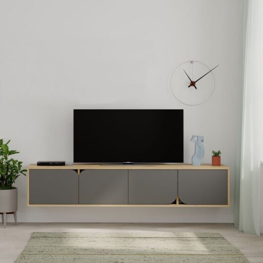 Decortie Spark Modern TV Stand Multimedia Centre TV Unit With Storage Cabinet 180cm - Oak / Anthracite Grey