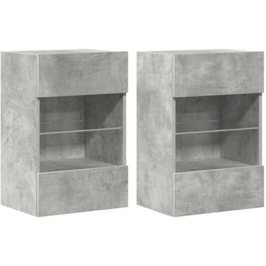 Wall Cabinets with LED Lights for TV 2 pcs Concrete Grey 40x30x60.5 cm vidaXL