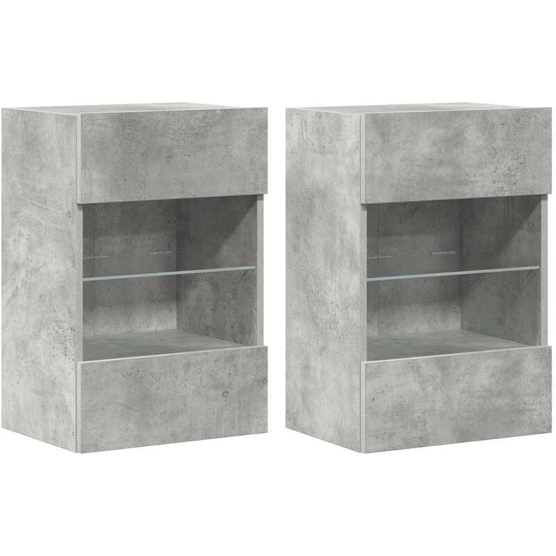 Wall Cabinets with LED Lights for TV 2 pcs Concrete Grey 40x30x60.5 cm vidaXL