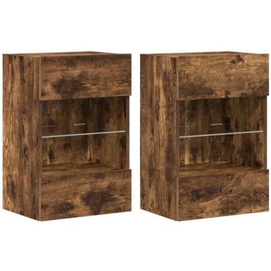 Wall Cabinets with LED Lights for TV 2 pcs Smoked Oak 40x30x60.5 cm vidaXL