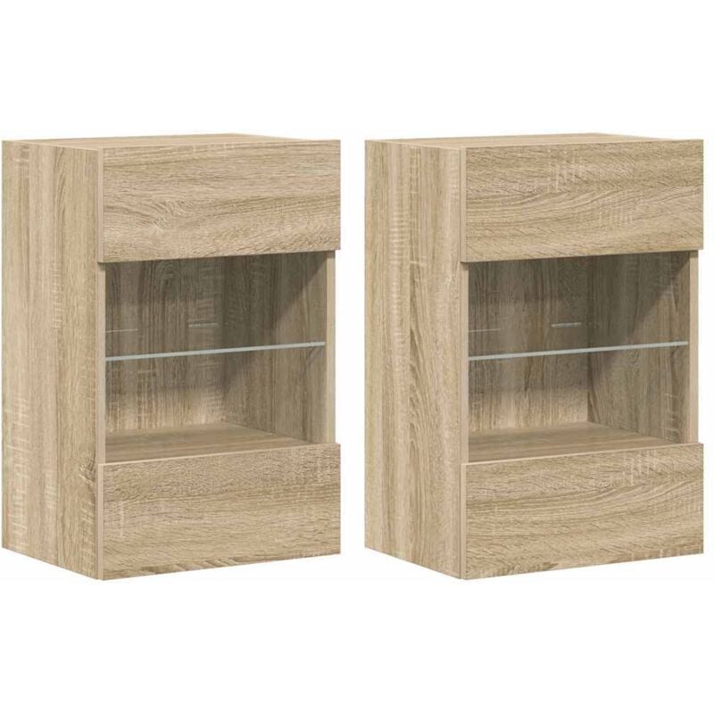 Wall Cabinets with LED Lights for TV 2 pcs Sonoma Oak 40x30x60.5 cm vidaXL