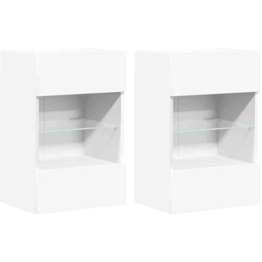 Wall Cabinets with LED Lights for TV 2 pcs White 40x30x60.5 cm vidaXL
