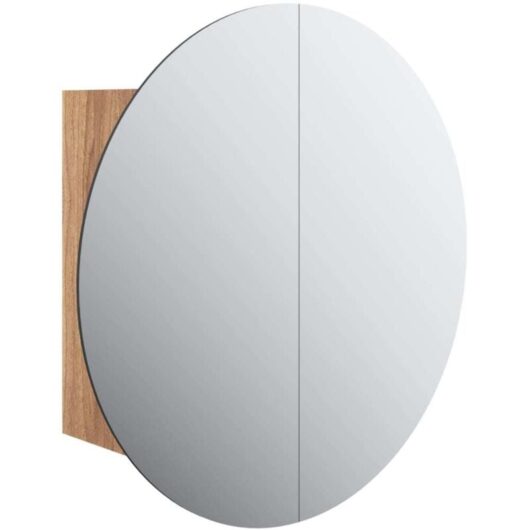 Bathroom Cabinet with Round Mirror&LED Oak 40x40x17.5 cm vidaXL