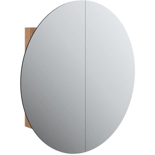 Bathroom Cabinet with Round Mirror&LED Oak 54x54x17.5 cm vidaXL