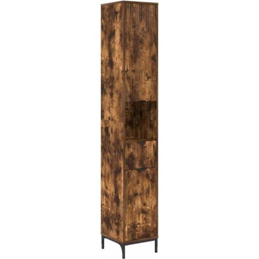 Bathroom Tall Cabinet with Drawer Smoked oak 31.5 x 33 x 190 cm vidaXL